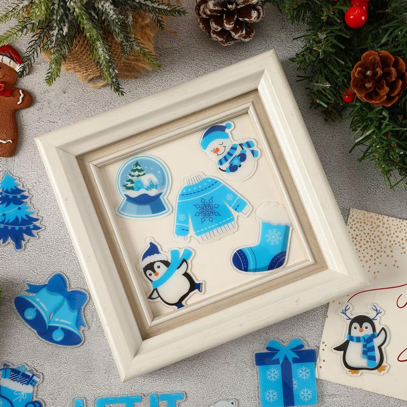 MARFOREVER 50 PCS Winter Gel Window Clings, Reusable Snowman Penguin Snowflake Thick Gel Clings Decals for Christmas Kids Gift Toddlers Classroom Xmas Party Supplies Window Glass Decoration - Image 5